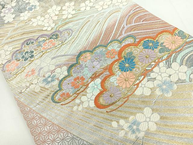 平和屋着物◎六通柄袋帯 唐織 流水枝松文 金銀糸 正絹 逸品 CABB1093nb