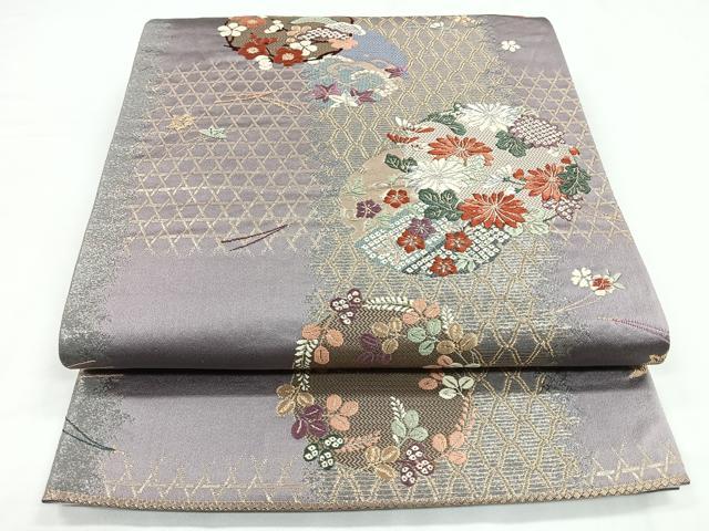 平和屋着物◎六通柄袋帯 唐織 花丸文 金銀糸 正絹 逸品 CABB1098nb