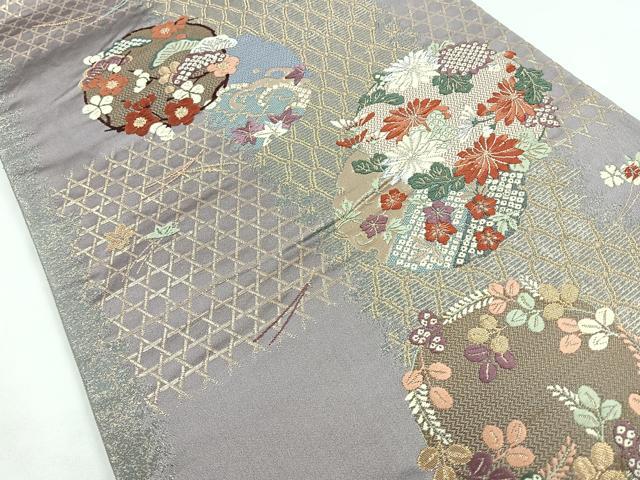 平和屋着物◎六通柄袋帯 唐織 花丸文 金銀糸 正絹 逸品 CABB1098nb