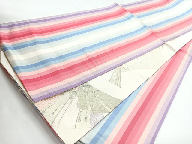 平和屋着物◎両面 六通柄袋帯 唐織 舞蝶文 銀糸 正絹 逸品 CABB1110nb