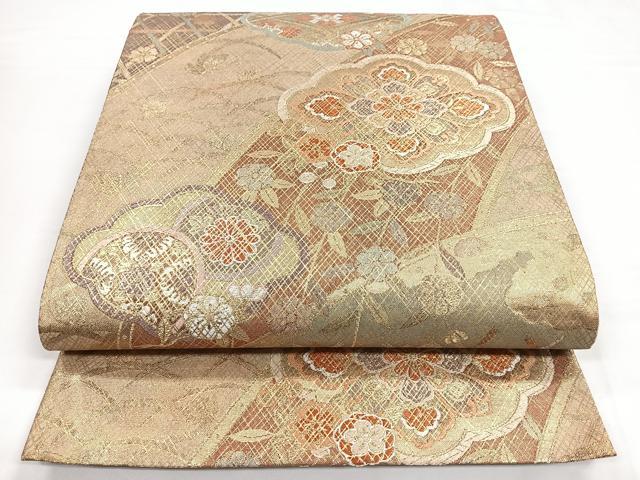 平和屋着物◎六通柄袋帯 唐織 草花文 金糸 正絹 逸品 CABB1112nb