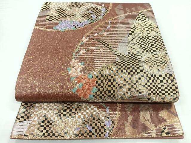 平和屋着物◎六通柄袋帯 飛鶴花文 金糸 正絹 逸品 CABB1148nb