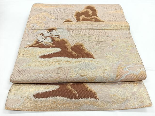 平和屋着物◎六通柄袋帯 流水枝松文 金銀糸 正絹 逸品 CABB1185nb