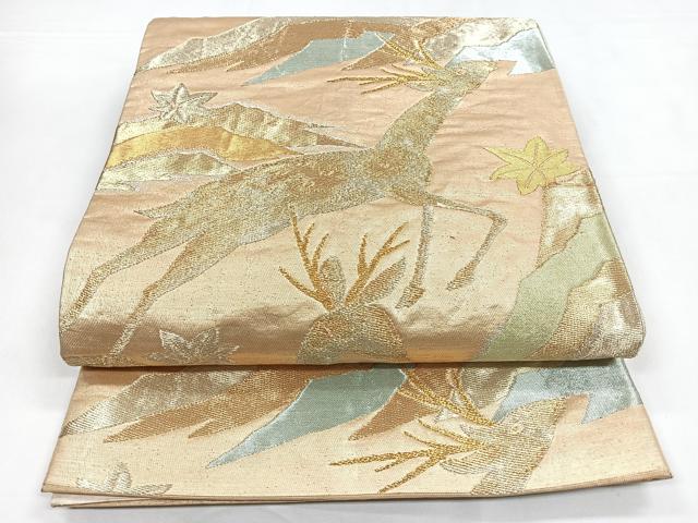 平和屋着物◎六通柄袋帯 鹿 楓 金銀糸 正絹 逸品 CABB1186nb