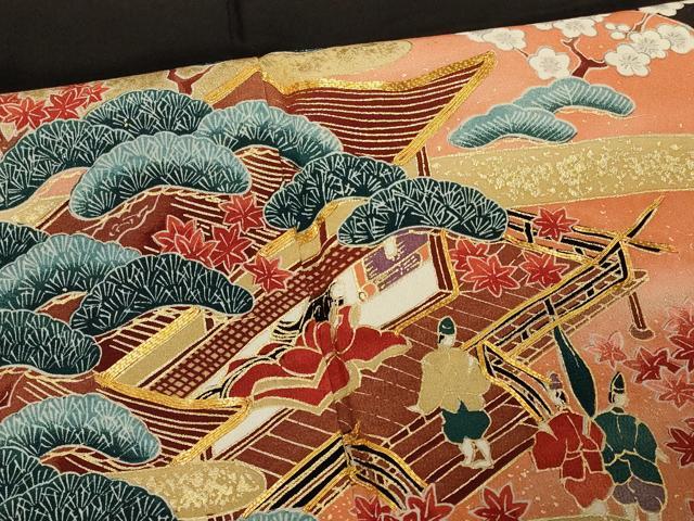 平和屋着物■豪華黒留袖 駒刺繍 人物風景文 金彩 正絹 逸品 CABB1266in