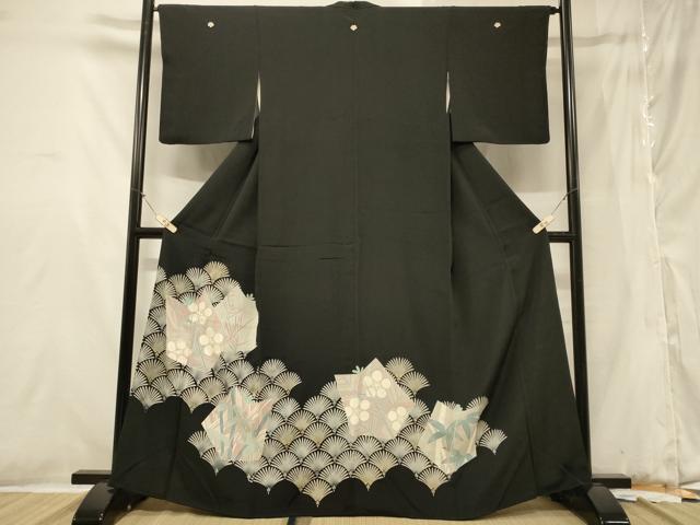 平和屋着物■豪華黒留袖 刺繍 松葉青海波 松竹梅 金銀彩 正絹 逸品 CABB1312in