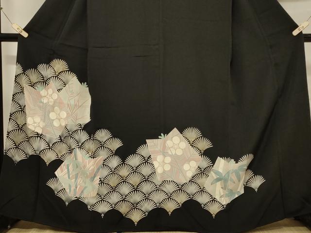 平和屋着物■豪華黒留袖 刺繍 松葉青海波 松竹梅 金銀彩 正絹 逸品 CABB1312in