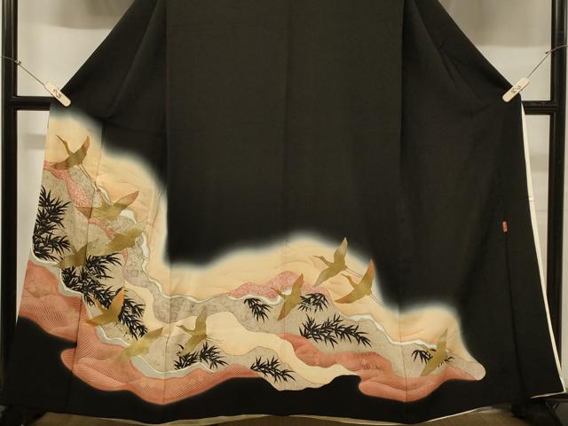 平和屋着物■豪華黒留袖 駒刺繍 万寿染 飛鶴文 暈し染め 金彩 正絹 逸品 CABB1315in