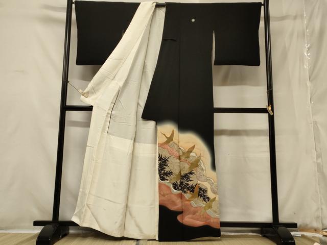 平和屋着物■豪華黒留袖 駒刺繍 万寿染 飛鶴文 暈し染め 金彩 正絹 逸品 CABB1315in