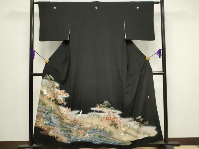 平和屋着物■豪華黒留袖 駒刺繍 万寿染 飛鶴風景文 暈し染め 金彩 正絹 逸品 CABB1620ou