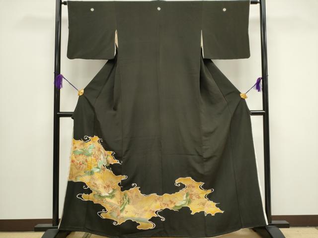 平和屋着物■豪華黒留袖 刺繍 飛鶴花文 金彩 正絹 逸品 CABB1621ou