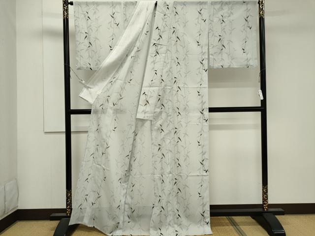 平和屋着物*夏物 小紋 絽 枝葉文 洗える着物 CABB1708ou