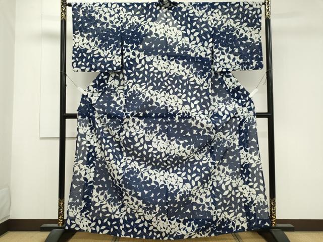 平和屋着物*夏物 小紋 絽 舞葉文 洗える着物 CABB1711ou