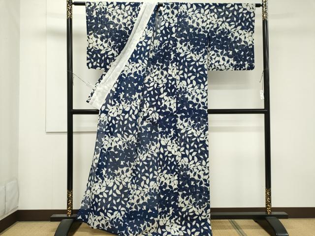 平和屋着物*夏物 小紋 絽 舞葉文 洗える着物 CABB1711ou