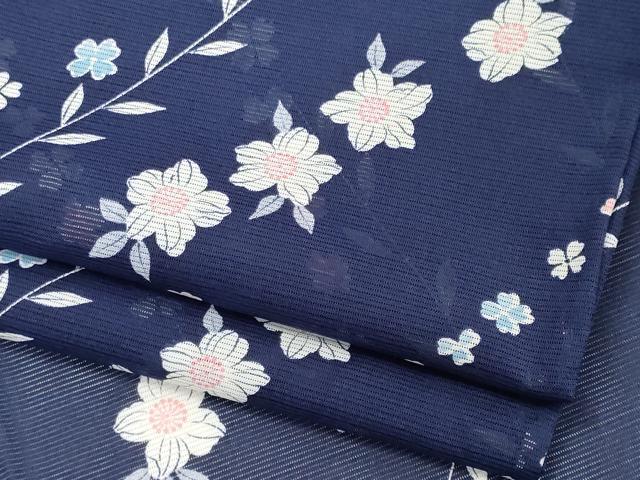 平和屋着物＊夏物 小紋 絽 斜線草花文 洗える着物 CABB1713ou