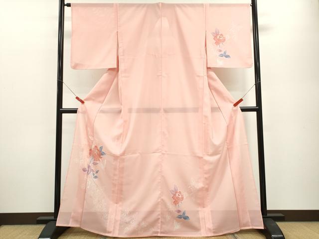 平和屋着物*夏物 訪問着 絽 バラ 舞蝶文 金彩 洗える着物 CABB2082ze
