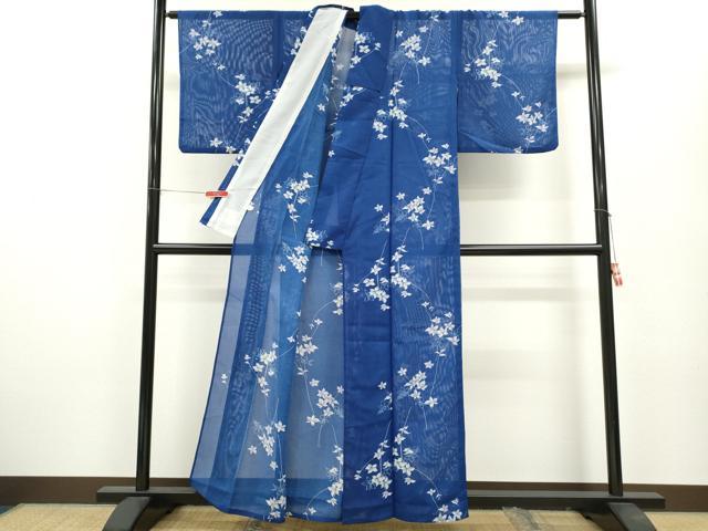 平和屋着物*夏物 小紋 絽 枝花文 洗える着物 CABB2093ze