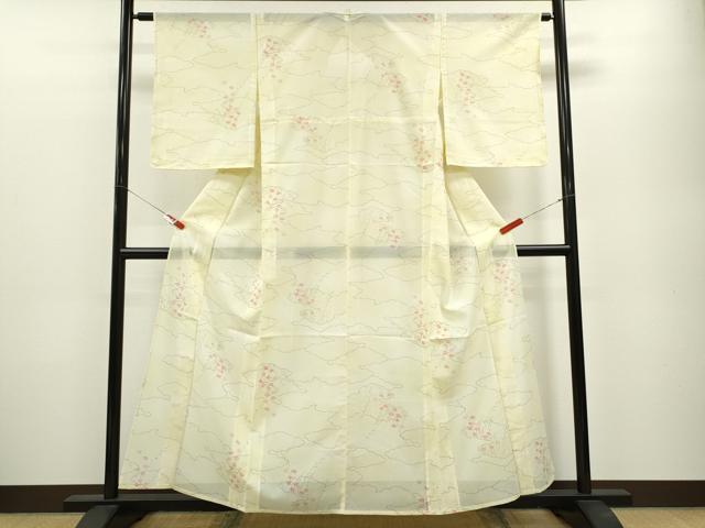 平和屋着物*夏物 小紋 絽 雲取り草花文 洗える着物 CABB2101ze