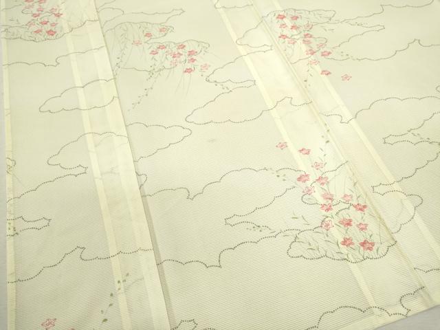 平和屋着物*夏物 小紋 絽 雲取り草花文 洗える着物 CABB2101ze