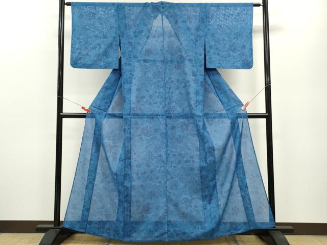 平和屋着物*夏物 小紋 絽 枝更紗花文 洗える着物 CABB2119ze