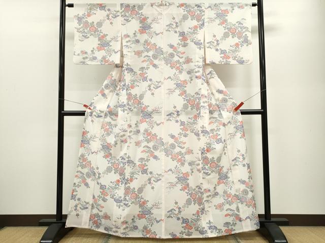 平和屋着物*夏物 小紋 絽 型染め 松竹梅枝花文 洗える着物 CABB2130ze