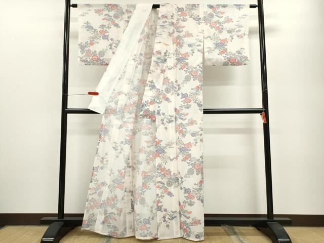 平和屋着物*夏物 小紋 絽 型染め 松竹梅枝花文 洗える着物 CABB2130ze