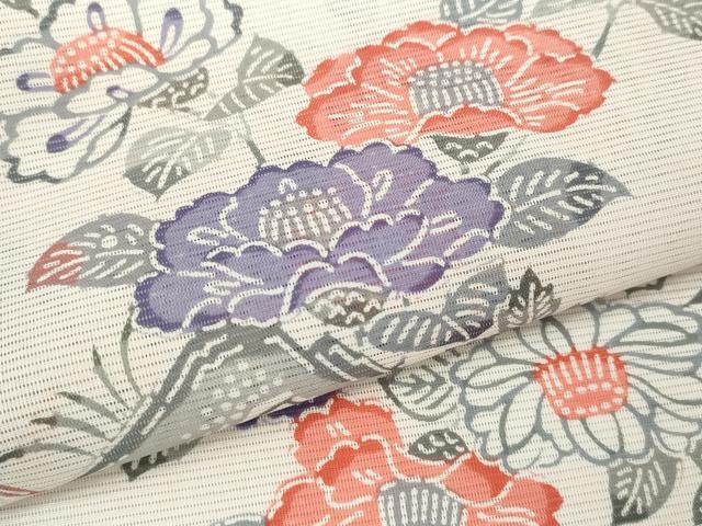 平和屋着物*夏物 小紋 絽 型染め 松竹梅枝花文 洗える着物 CABB2130ze