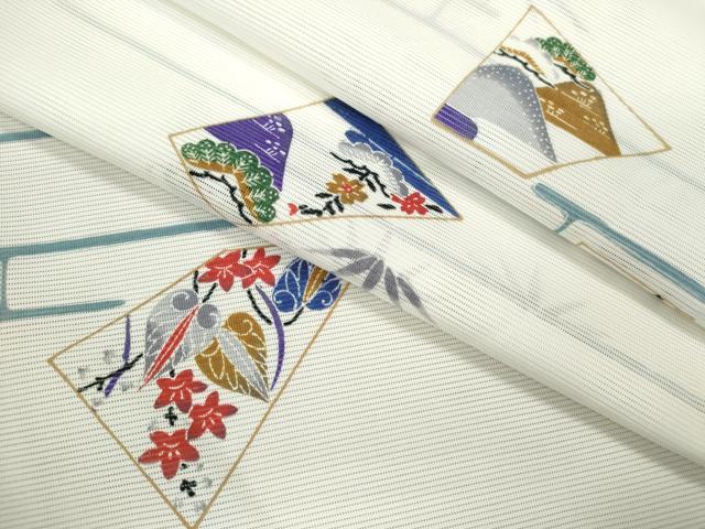平和屋着物*夏物 小紋 絽 エ霞吉祥草花文 洗える着物 CABB2133ze