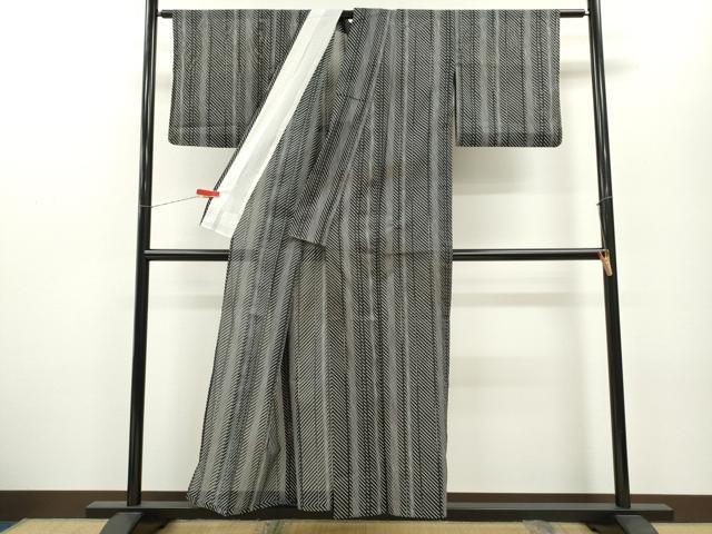平和屋着物*夏物 小紋 絽 斜線間道 黒地 洗える着物 CABB2202ze