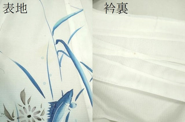 平和屋着物*夏物 訪問着 絽 手描き 魚 草花文 暈し染め 銀彩 洗える着物 CABB2209ze