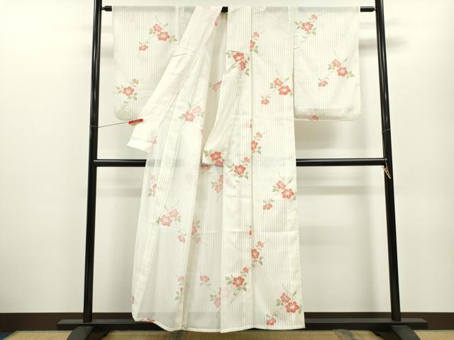 平和屋着物*夏物 小紋 絽 枝花文 洗える着物 CABB2220ze