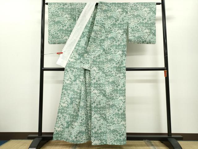 平和屋着物*夏物 小紋 紗 切嵌草花文 洗える着物 CABB2221ze