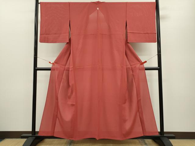 平和屋着物*夏物 色無地 絽 赤紅色 正絹 逸品 CABB2235ze
