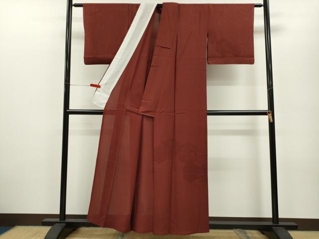 平和屋着物*夏物 訪問着 色無地 亀甲草花紋紗 錆色 正絹 逸品 CABB2238ze