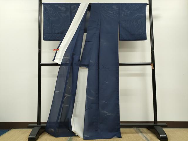 平和屋着物*夏物 色無地 雪芝紋紗 留紺色 正絹 逸品 CABB2241ze