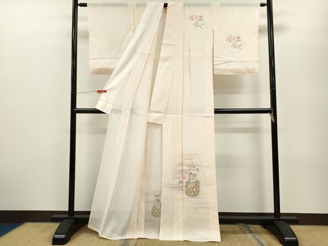 平和屋着物*夏物 訪問着 絽 手描き 花籠文 暈し染め 金彩 正絹 逸品 未使用 CABB2254ze