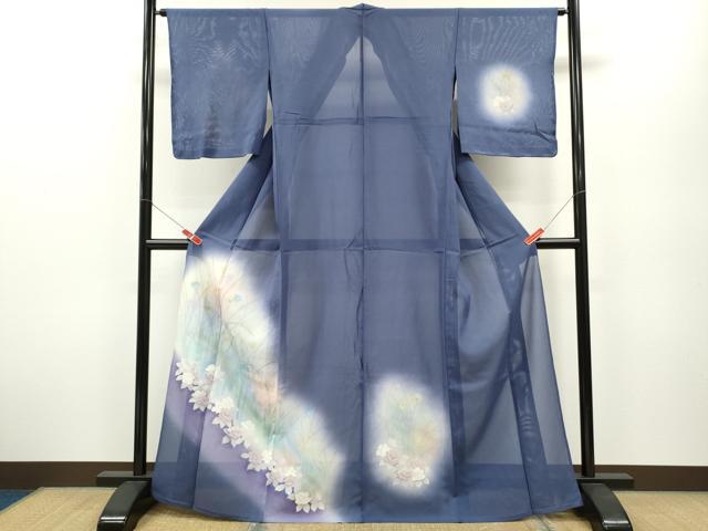 平和屋着物＊夏物　訪問着　絽　手描き　草花文　暈し染め　銀彩　正絹　逸品　未使用　CABB2259ze 平和屋着物＊夏物 訪問着 絽 手描き 草花文 暈し染め 銀彩 正絹 逸品