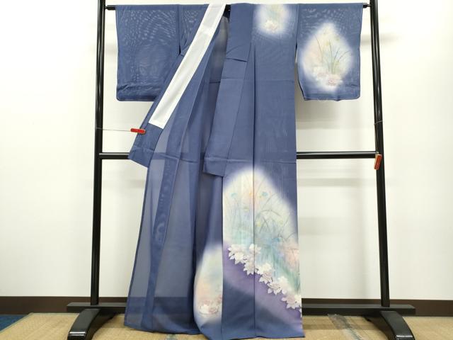 平和屋着物*夏物 訪問着 絽 手描き 草花文 暈し染め 銀彩 正絹 逸品 未使用 CABB2259ze