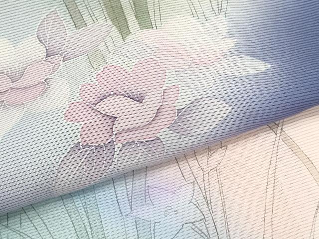 平和屋着物*夏物 訪問着 絽 手描き 草花文 暈し染め 銀彩 正絹 逸品 未使用 CABB2259ze