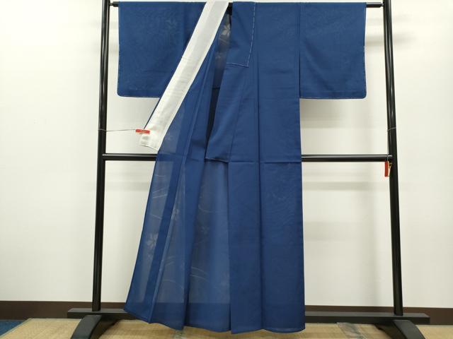 平和屋着物*夏物 色無地 舞花紋紗 紺青色 正絹 逸品 未使用 CABB2276ze