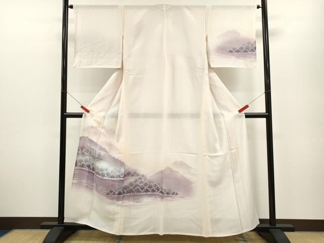 平和屋着物＊夏物　訪問着　絽　霞遠山風景文　たたき染め　正絹　逸品　未使用　CABB2312ze 平和屋着物＊夏物 訪問着 絽 霞遠山風景文 たたき染め 正絹 逸品
