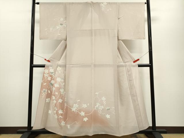 平和屋着物＊夏物　訪問着　絽　葡萄蔦の葉文　暈し染め　銀彩　正絹　逸品　CABB2314ze 平和屋着物＊夏物 訪問着 絽 葡萄蔦の葉文 暈し染め 銀彩 正絹 逸品