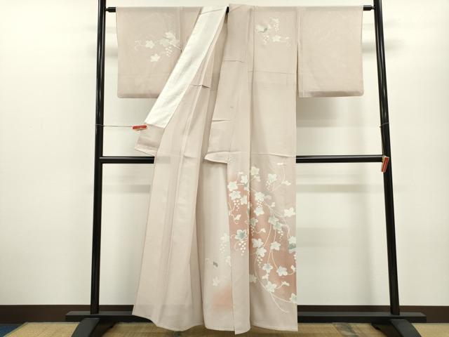 平和屋着物*夏物 訪問着 絽 葡萄蔦の葉文 暈し染め 銀彩 正絹 逸品 CABB2314ze