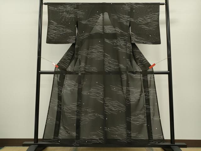 平和屋着物*夏物 小紋 絽 松葉文 黒地 正絹 逸品 CABB2318ze