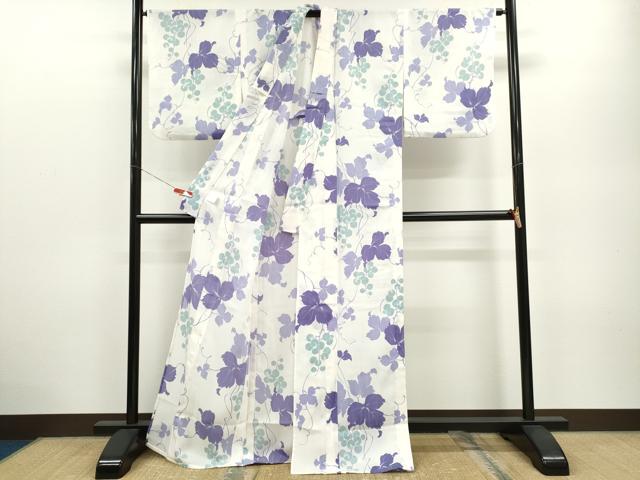 平和屋着物*夏物 小紋 紗 葡萄蔦の葉文 嵐山よしむら 日本製 洗える着物 CABB2336ze