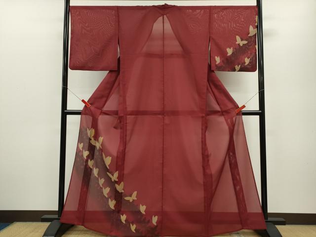 平和屋着物*夏物 訪問着 絽 舞蝶文 たたき染め 洗える着物 CABB2359ze