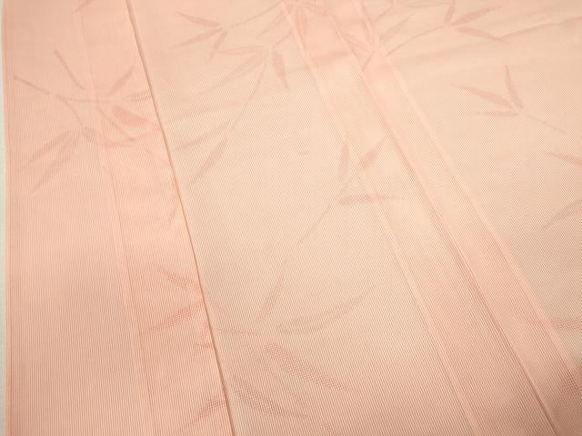平和屋着物*夏物 色無地 笹竹紋紗 珊瑚色 正絹 逸品 CABB2384ze
