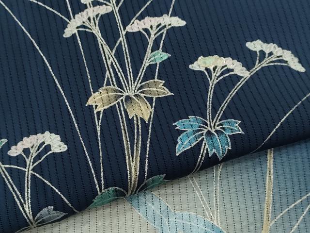 平和屋着物*夏物 訪問着 縦絽 草花文 暈し染め 金銀彩 正絹 逸品 CABB2389ze