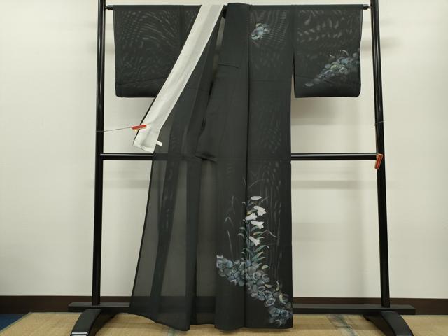 平和屋着物*夏物 訪問着 手描き 鈴蘭 黒地 金銀彩 正絹 逸品 CABB2397ze