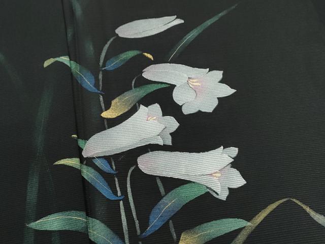 平和屋着物*夏物 訪問着 手描き 鈴蘭 黒地 金銀彩 正絹 逸品 CABB2397ze